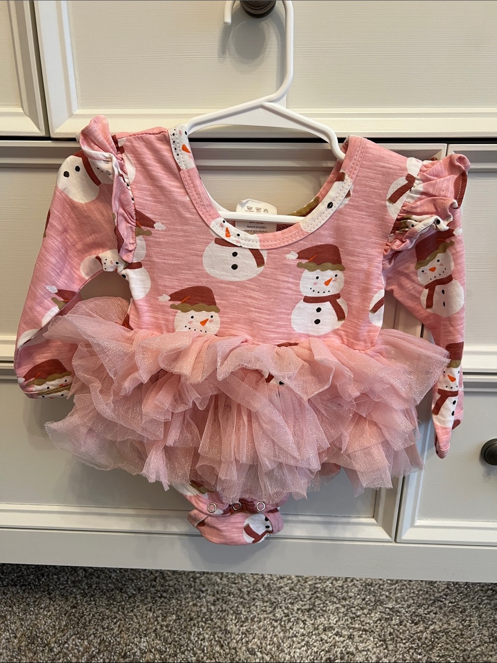 Pink Snowman Tulle Ruffle One-Piece for Kids